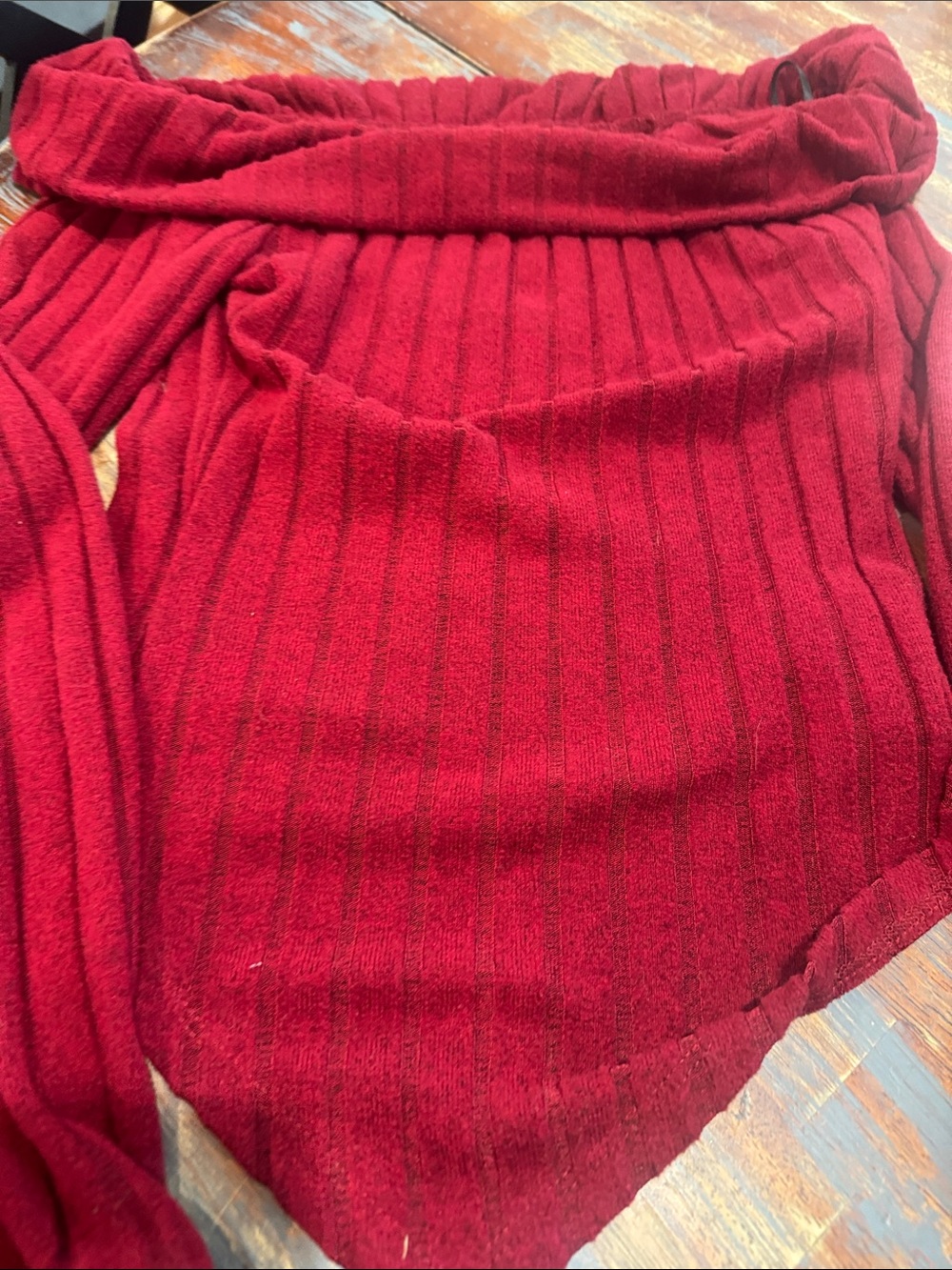 SHEIN Red Ribbed Off-Shoulder Knit Top